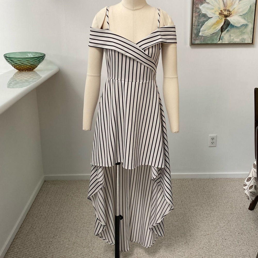 Privy Striped High Low Off Shoulder Dress